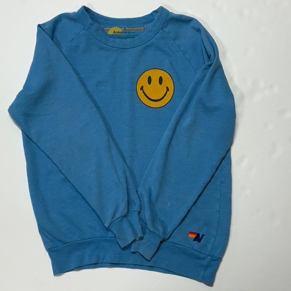 Aviator Nation Blue Sweatshirt with Yellow Smiley